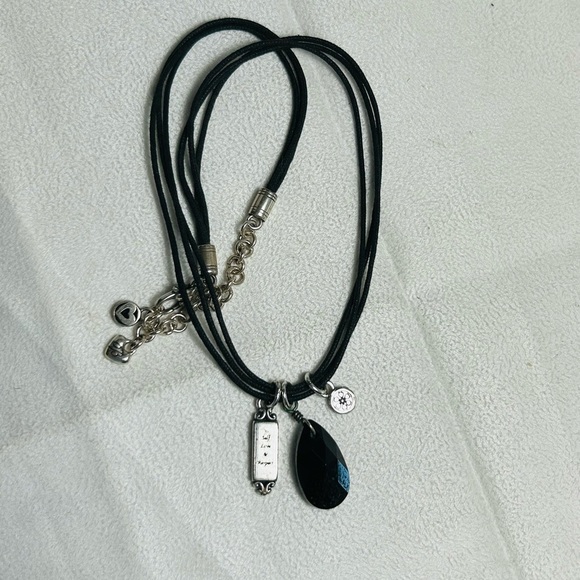 Brighton Blessings Cross Necklace 3 Pendants Crystal Black Cord Silver Plated - Picture 5 of 11